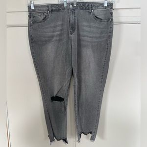 Gray Distressed Skinny 7/8 Jeans